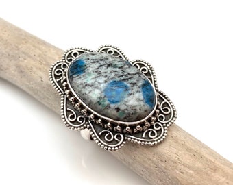 K2 Jaspis Sterling Silber Ring - Verziertes Design, Größe 7