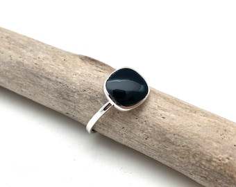 Simple Black Onyx Square Ring 4-10 - Black Onyx Best Selling Silver Ring - Black Onyx Minimalist Ring - Black Onyx Geometric - 925 Sterling