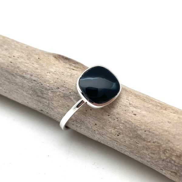 Simple Black Onyx Square Ring 4-10 - Black Onyx Best Selling Silver Ring - Black Onyx Minimalist Ring - Black Onyx Geometric - 925 Sterling