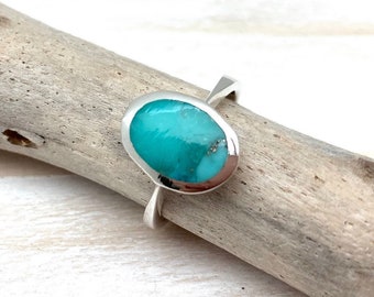 Simple Turquoise Ring - Oval Turquoise Flat Ring - Modern Minimalist Turquoise Ring - Unisex Turquoise - Turquoise Size 5, 6, 7, 8, 9, 10