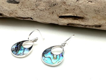 Abalone Silver Earrings 20mm // Abalone and Mother of Pearl Earrings // Sterling Silver