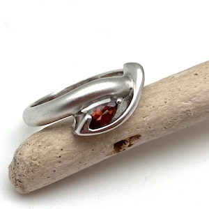 Garnet Silver Ring // 925 Sterling Silver with Matte Rhodium Finish // Marquis Setting // Red Garnet Ring // Sterling Garnet Ring