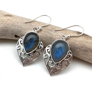 Labradorite Earrings - Silver Labradorite Earrings 25mm - Labradorite - 925 Sterling Silver