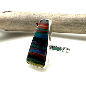 Rainbow Calsilica Ring Size 9 /  Natural Colorful Stone Ring / Southwestern Stone Ring / 925 Sterling