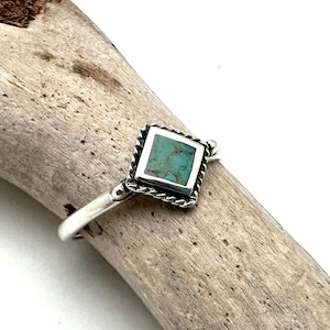 Turquoise Ring Silver- Geometric Turquoise Ring - 4, 5, 6, 7, 8, 9, 10 - Oxidized Diamond Shape - 925 Sterling