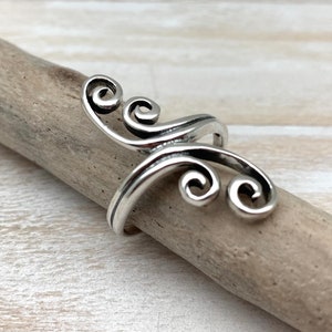 Silver Swirl Ring / Long Scroll Ring / Long Finger Heavy Swirl / Silver Statement / Scroll Ring 6, 7, 8, 9 / 925 Sterling Silver