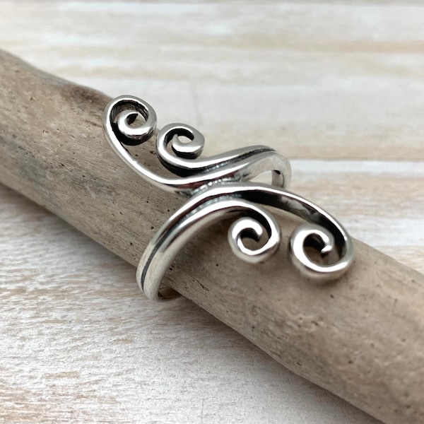 Silver Swirl Ring / Long Scroll Ring / Long Finger Heavy Swirl / Silver Statement / Scroll Ring 6, 7, 8, 9 / Sterling Silver