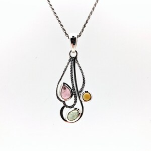 Tourmaline Pendant - Multi Color Tourmaline Pendant - Etched Setting - Sterling Silver