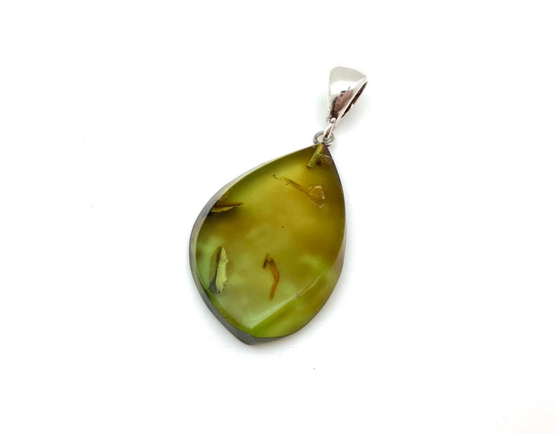 Green Amber Pendant Green Caribbean Amber Pendant Smooth Amber Pendant Natural Amber Freeform 925 Sterling Silver