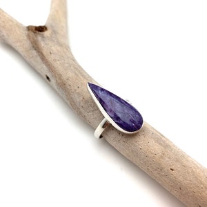 Charolite Silver Ring Size 10 / Purple Charoite Ring // Natural Russian Charolite / Teardrop Charolite Silver Ring // 925 Sterling Silver