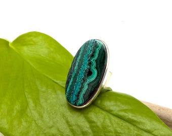 Chrysocolla Malachite Silver Ring – Blue Green Stone - 925 Sterling - Size 8