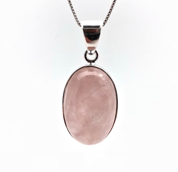 Rose Quartz Pendant // Rose Quartz Silver Pendant // Oval Rose Quartz Pendant // Sterling Silver