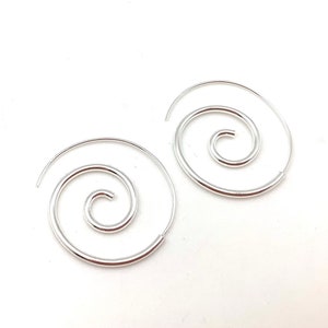 Medium Silver Swirl Threader / 30mm x 2mm Medium Hoops / Swirl Hoop Earrings / 925 Sterling Silver