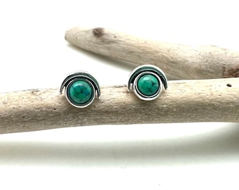 Turquoise Sterling Silver Crescent Moon Stud Earrings