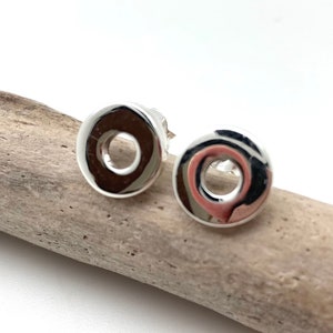 Silver Small Circle Studs / Silver Round Open Disc 12mm Post Earrings / Small Post Earrings / Modern Concave Earrings / 925 Sterling