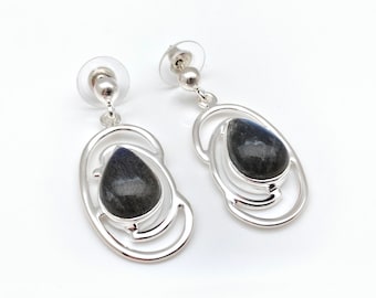 Sterling Silver Labradorite Earrings, Contemporary Teardrop Jewelry