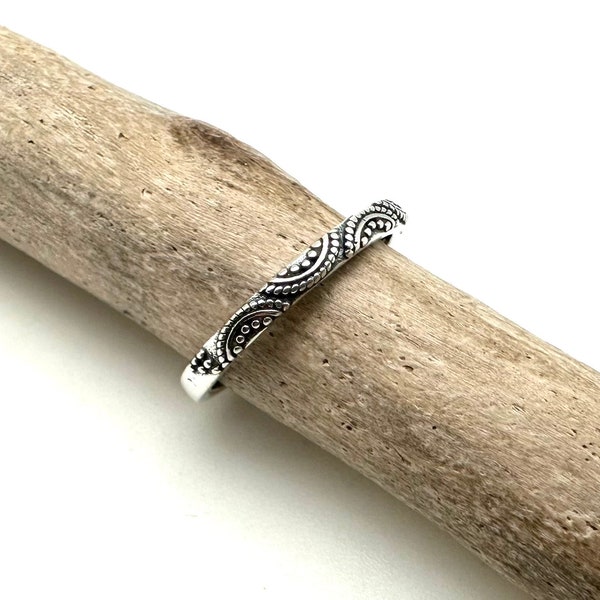 Silver Bali Stacking Ring 4-10 / 925 Sterling / Bali Beaded Wave Ring / Silver Wedding Band / His Her Ring