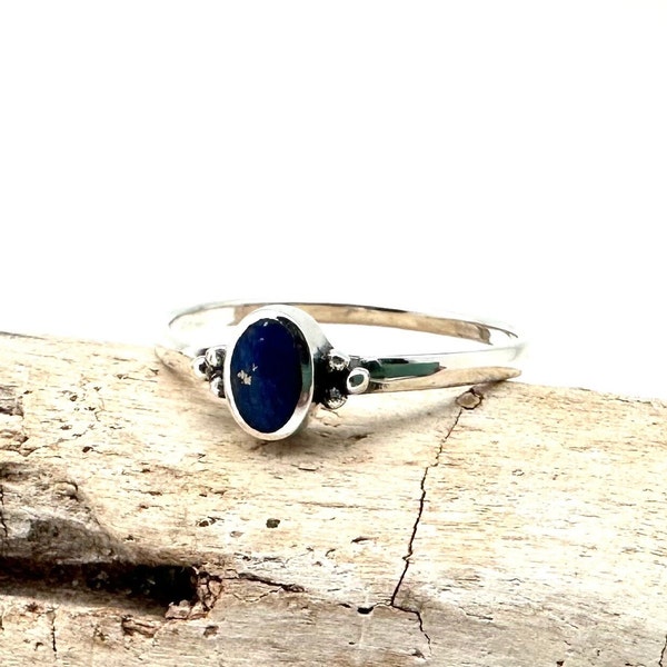 Lapis Lazuli Silver Ring 4-10 - Navy Blue Lapis Bead Ring - Small Lapis Ring - Minimalist Simple Ring - 925 Silver