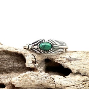 Turquoise Feather Ring 5-10, Southwestern Turquoise Ring, 925 Sterling Silver