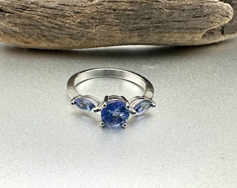 Tanzanite Multistone Silver Ring, 925 Sterling, Size 6 8