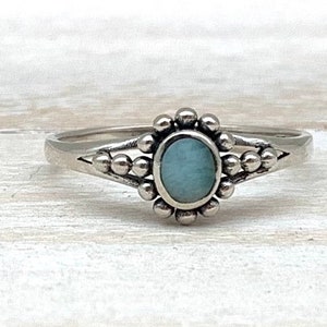 Larimar Bali Silver Ring 7, 8 / Small Larimar Bali Bead Ring / Oval Larimar / Delicate Larimar Ring / Everyday Larimar Ring / 925 Silver