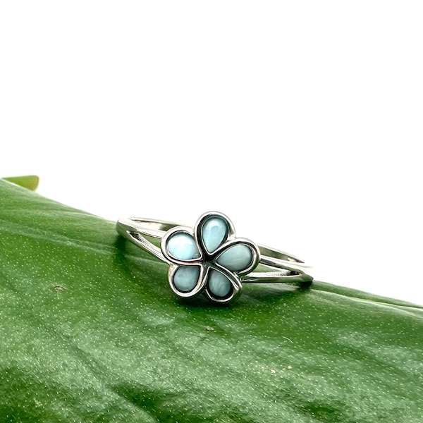 Larimar Silver Flower Ring 5-10 / Plumeria Blue Larimar Silver Ring / Tropical Larimar Flower / 925 Sterling