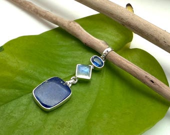 Lapis Lazuli, Moonstone, Kyanite Pendant - 925 Sterling Silver - Multi stone pendant - Shades of Blue