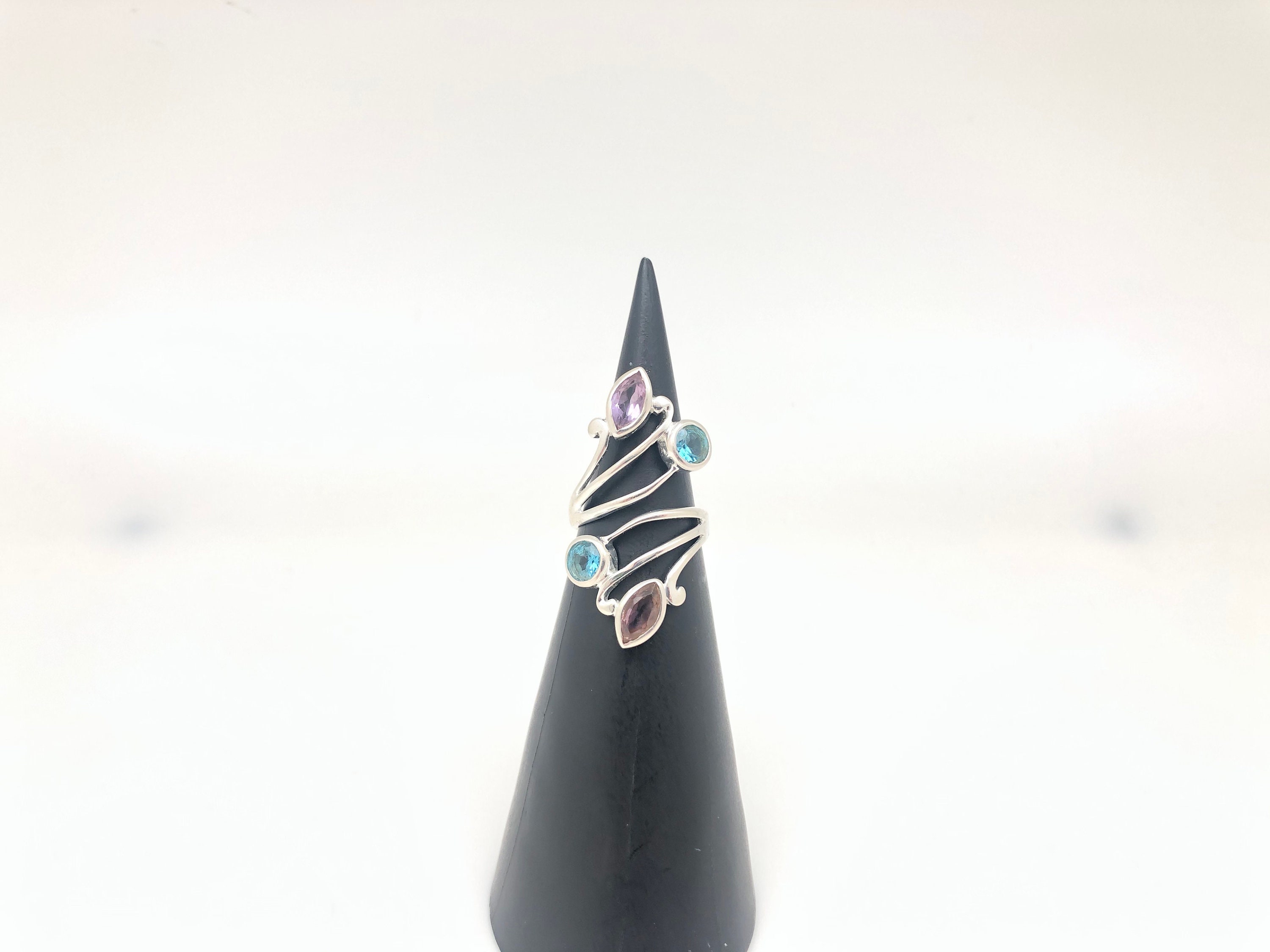 マルチストーンアメジストブルートパーズシルバーリング // ラップ