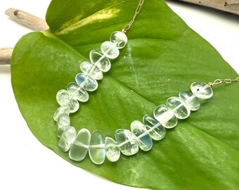 Blue Rainbow Moonstone Necklace // Paper Clip Gold Chain // Vibrant Moonstone Choker 16" to 18" / Unique handmade // Gold Fill