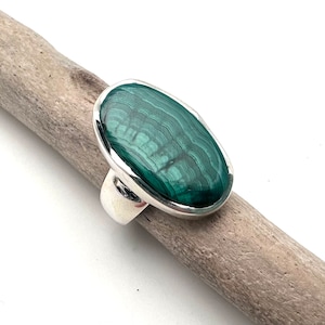 Malachite Ring Size 8.5 - Green Malachite Silver Ring - 925 Sterling Silver - Simple Oval Setting - Malachite Silver Ring