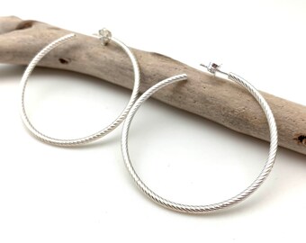 Sterling Silver Twisted Hoop Earrings, Medium 45mm