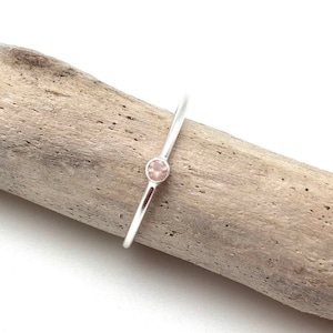 Rose Quartz Silver Ring size 5 / Dainty Rose Quartz Silver Band / Skinny Silver Ring / Stackable Rose Quartz Ring