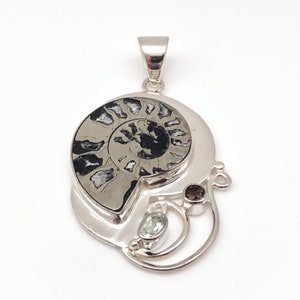 Multi Stone Fossil Pendant -- 925 Sterling Silver