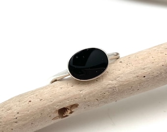 Simple Black Onyx Ring 5, 6, 7, 8, 9, 10 - Black Onyx Minimalist Ring - Black Onyx Smooth Oval - Best Selling - 925 Sterling