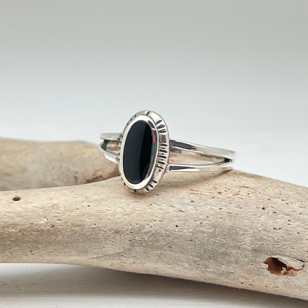 Southwest Design Onyx Ring, 925 Sterling Silver, Sizes 5 to 10