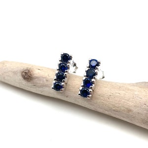 Sapphire Silver Earrings // Sapphire Post Earrings // Multi Stone Sapphire Earrings  // September Birthstone // Sapphire //  925