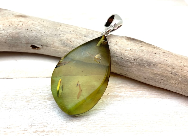 Green Amber Pendant Green Caribbean Amber Pendant Smooth Amber Pendant Natural Amber Freeform 925 Sterling Silver