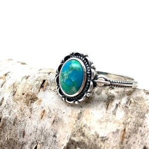 Turquoise Southwestern Scalloped Ring 5-10 / Natural Turquoise / Vintage Inspired / 925 Sterling Silver