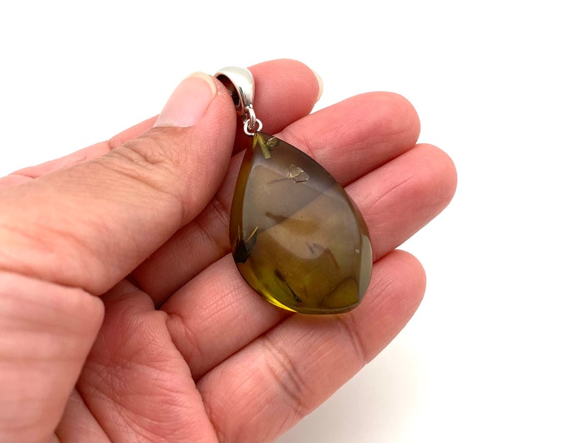 Green Amber Pendant Green Caribbean Amber Pendant Smooth Amber Pendant Natural Amber Freeform 925 Sterling Silver