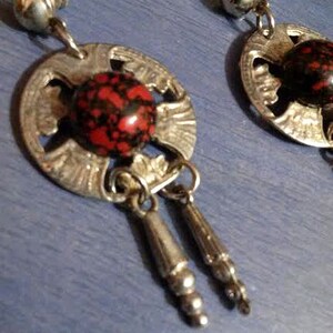 SILVER FRINGE Inca Fire EARRING- Medallion- Native/Tribal- Pierced