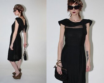 Vintage BLACK COCKTAIL DRESS 60s Breakfast at Tiffany's- size 4