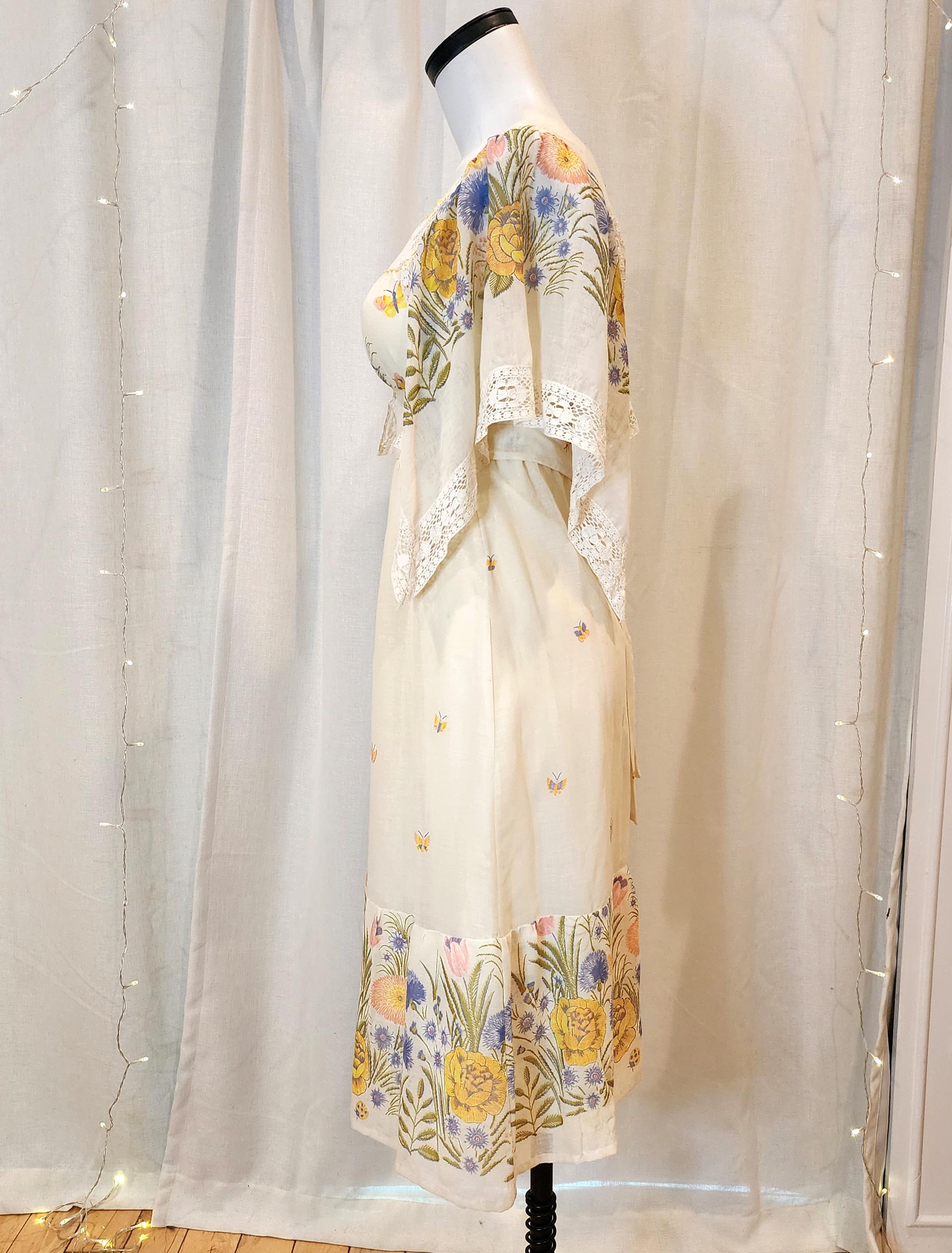 Women's Vintage Butterfly Print V-Neck Long Sleeve Midi Dress