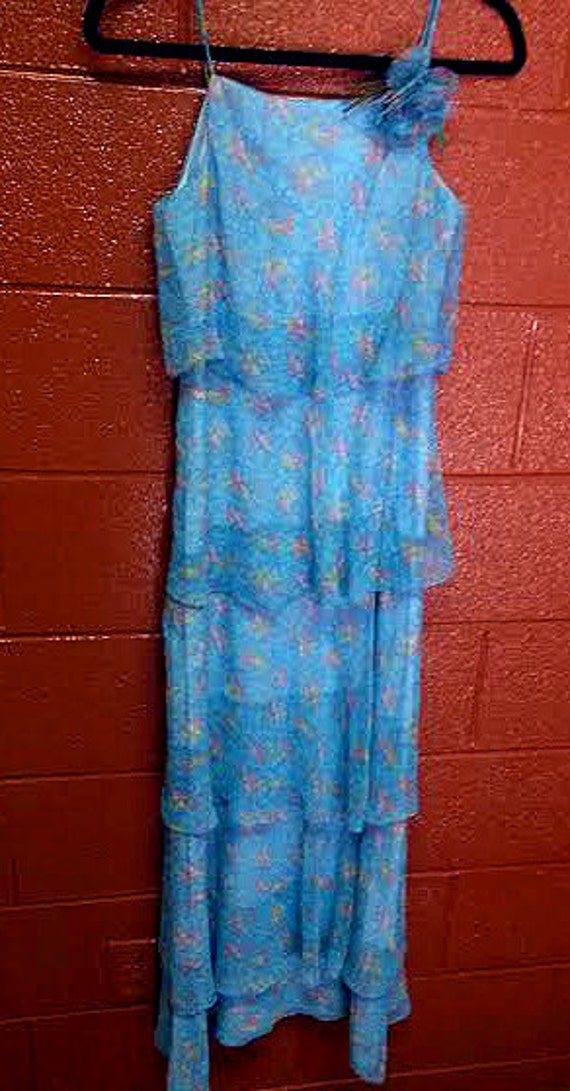 Lovely Handmade Blue Floral Cotton 1970s Dress