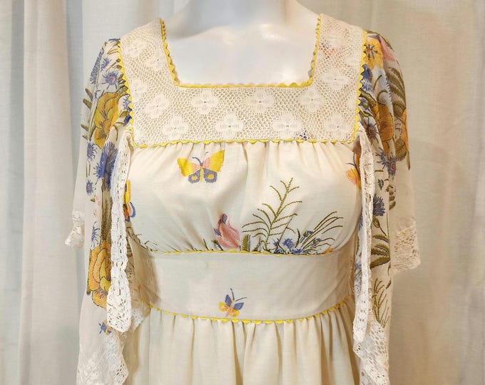 Butterfly Art Print Vintage V-Neck Long Sleeve Flowy Midi Dress
