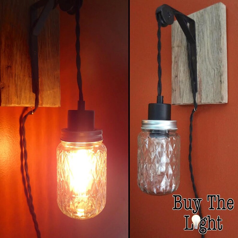 Edison Lamp Pulley Style Setter Quilted Jar Mason Image 0