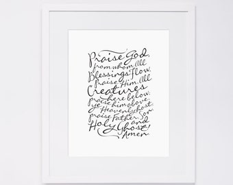 Praise God From Whom All Blessings Flow (Doxology II) | 8x10" Calligraphy Print, Hymn Art Print, Wedding Gift, Home Decor, Doxology Print