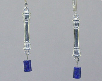 Lapis lazuli earring, long egyptian silver earring, garnet earring, symbolic women jewelry, handmade jewelry, elegant long earring