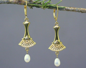 Long egyptian art nouveau gold earring for women