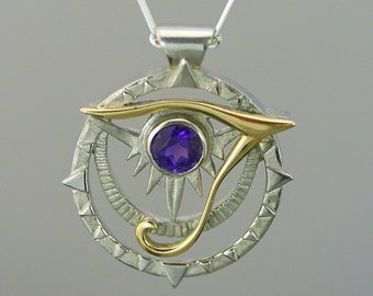 Ägyptische Amethyst-Halskette, Auge des Horus-Halskette, Solar-Halskette, Amethyst-Anhänger, spiritueller Schmuck, Halskette des dritten Auges