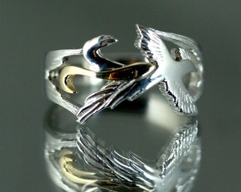 Phoenix bird silver and gold women ring